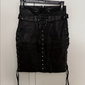 Isabel Marant Black Lace-Up leather Pencil Skirt